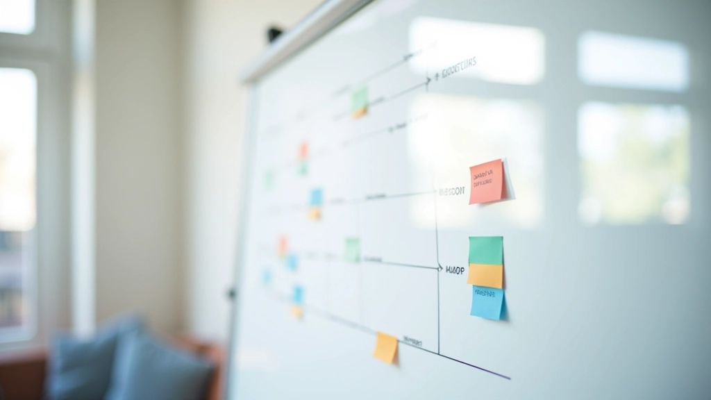 Whiteboard met timeline en stappen voor campagneverwezenlijking